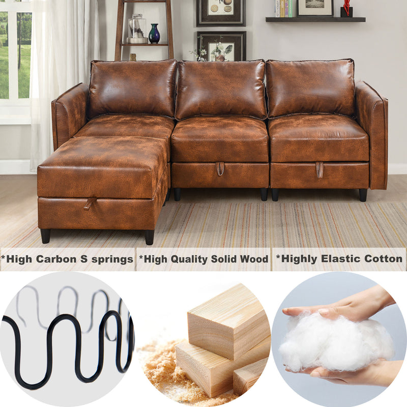 Welike Modular combination sofa L-shaped convertible sofa with reversible upholstered storage seat with sleeper sofa brown tech cloth