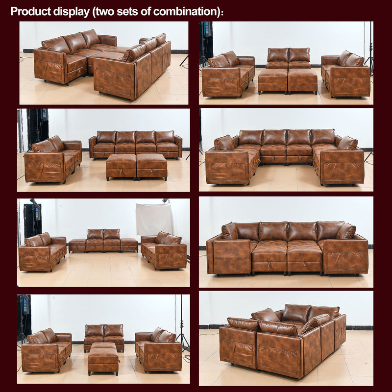 Welike Modular combination sofa L&U type convertible sofa with reversible upholstered storage seat with sleeper sofa brown tech cloth