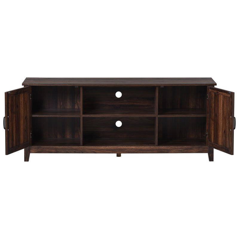 U-Can TV Stand for TV up to 60in with 2  Doors Adjustable Panels Open Style Cabinet, Sideboard for Living room, Tiger