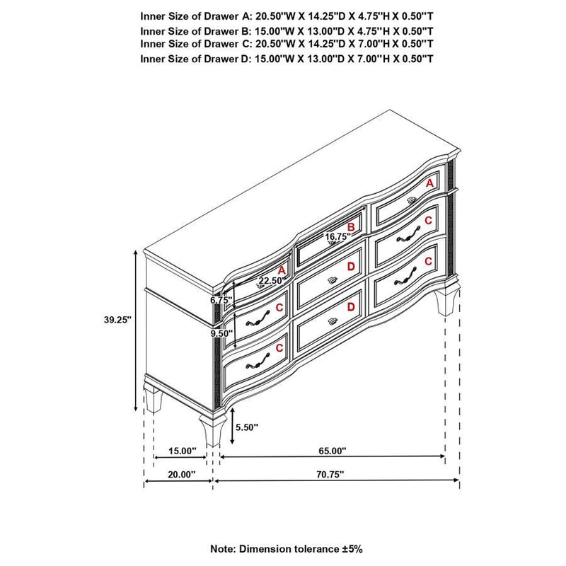 Evangeline - 9-Drawer Dresser - Silver Oak