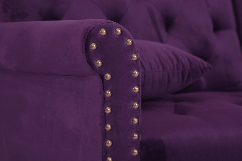 Convertible Sofa bed sleeper Purple velvet（W223S00001、W223S00455、W223S00711）