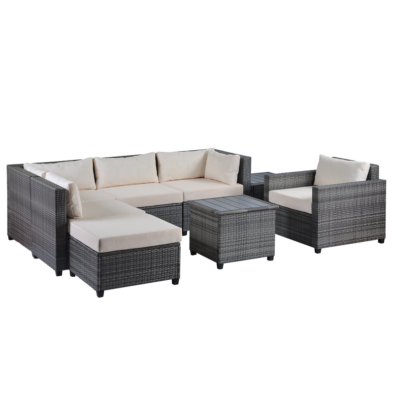 U_Style 8 Piece Rattan Sectional Seating Group with Cushions, Patio Furniture Sets, Outdoor Wicker Sectional