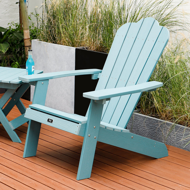 TALE Adirondack Chair Backyard Furniture Painted Seating with Cup Holder All-Weather and Fade-Resistant Plastic Wood for Lawn Outdoor Patio Deck Garden Porch Lawn Furniture Chairs Blue