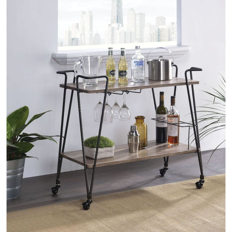 Paulsen - Serving Cart - Rustic Oak & Dark Bronze