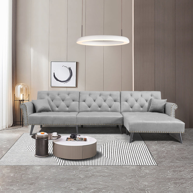 Convertible Sofa bed sleeper Light grey velvet（W223S00002、W223S00456、W223S00708）