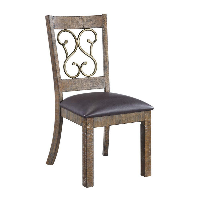 Raphaela - Side Chair (Set of 2) - Black PU & Weathered Cherry Finish