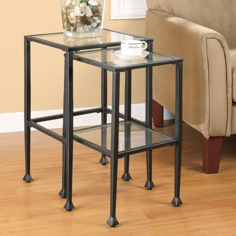 Leilani - 2 Piece Glass Top Nesting Table Set - Black - Atlantic Fine Furniture Inc