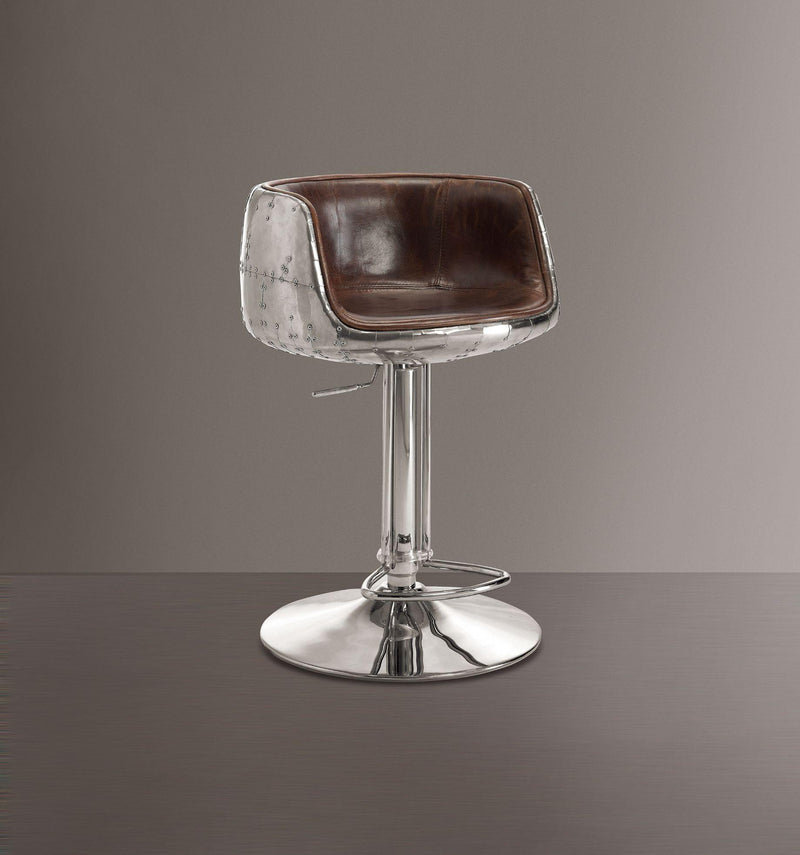 Brancaster - Stool - Vintage Brown Top Grain Leather & Aluminum - 41" - Atlantic Fine Furniture Inc