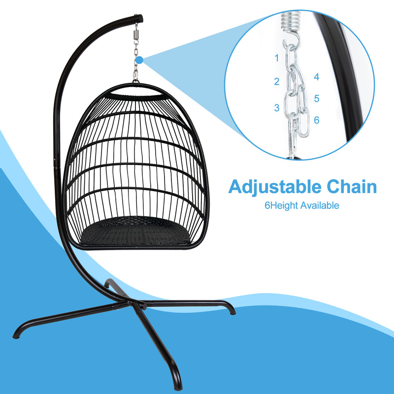 Swing Egg Chair with Stand Indoor Outdoor Wicker Rattan Patio Basket Hanging Chair with C Type bracket , with cushion and pillow,Patio Wicker folding Hanging Chair