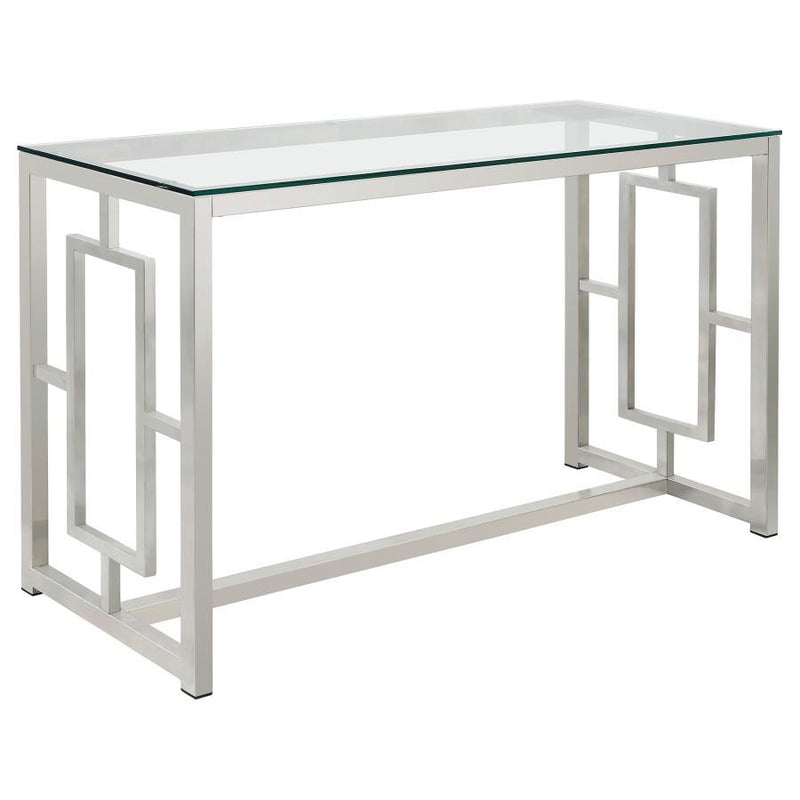 Merced - Glass Top Metal Entryway Sofa Console Table - Nickel - Atlantic Fine Furniture Inc