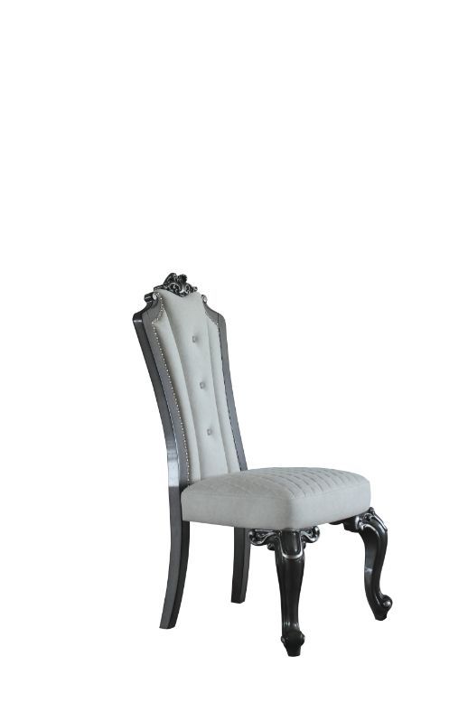 House - Delphine - Side Chair (Set of 2) - Two Tone Ivory Fabric, Beige PU & Charcoal Finish