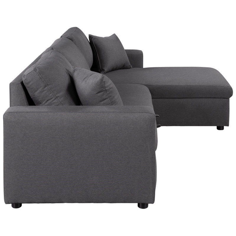 U_STYLE Upholstery  Sleeper Sectional Sofa Grey with Storage Space, 2 Tossing Cushions