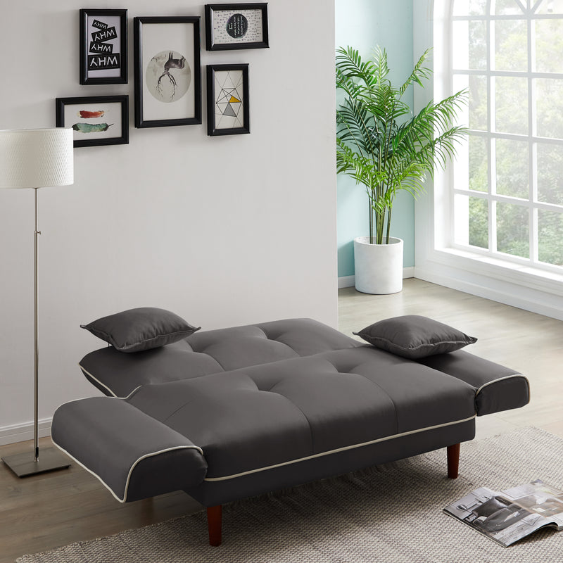 RELAX LOUNGE SOFA BED SLEEPER WITH 2 PILLOWS GREY FABRIC