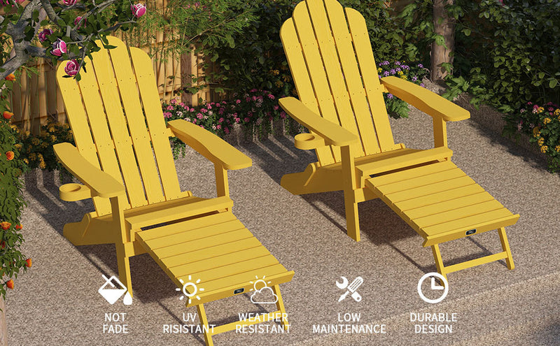 TALE Folding Adirondack Chair with Pullout Ottoman with Cup Holder, Oversized, Poly Lumber,  for Patio Deck Garden, Backyard Furniture, Easy to Install,YELLOW. Banned from selling on Amazon