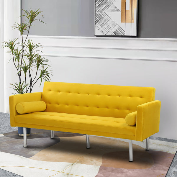 Square arm sleeper sofa Yellow Velvet ***Not available for sale on Walmart***