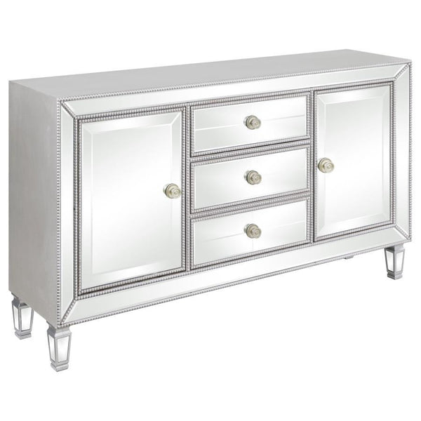 Leticia 3-Drawer Mirrored Storage Accent Cabinet - Silver - Atlantic Fine Furniture Inc