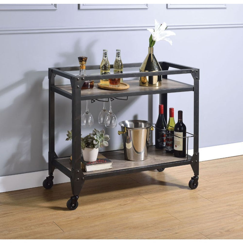 Jorgensen - Serving Cart - Rustic Oak & Charcoal - Atlantic Fine Furniture Inc