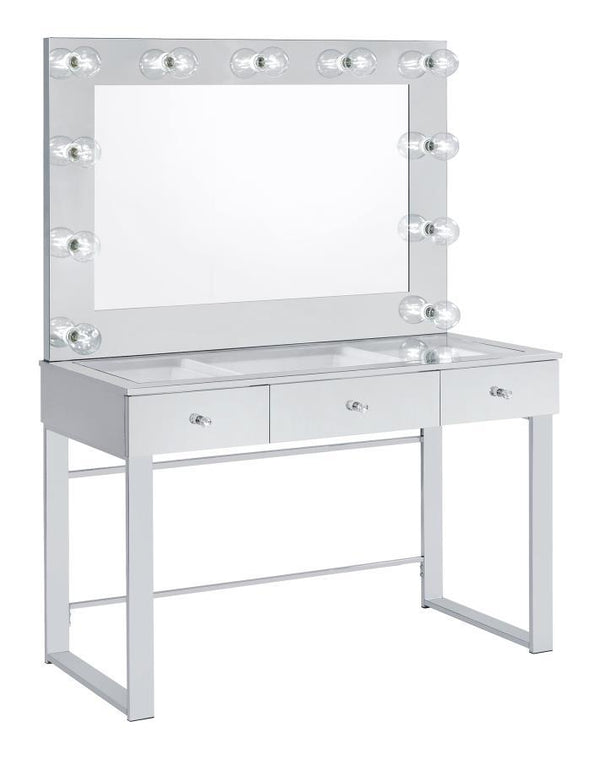 Umbridge - 3-Drawer Vanity Set With Lighting - Chrome And White - Atlantic Fine Furniture Inc