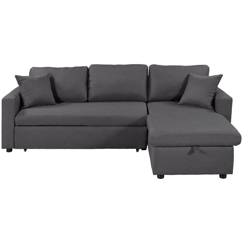 U_STYLE Upholstery  Sleeper Sectional Sofa Grey with Storage Space, 2 Tossing Cushions