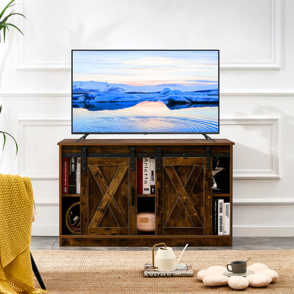 Rustic Brown decorative wooden TV / storage cabinet with two sliding barn doors, available for bedroom, living room,corridor.