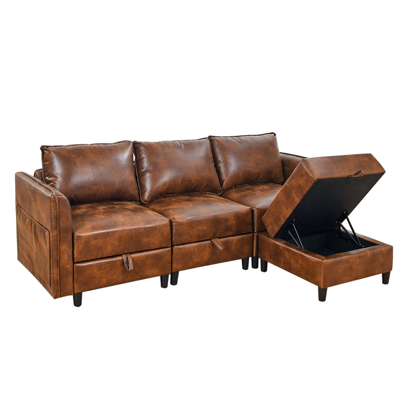 Welike Modular combination sofa L-shaped convertible sofa with reversible upholstered storage seat with sleeper sofa brown tech cloth