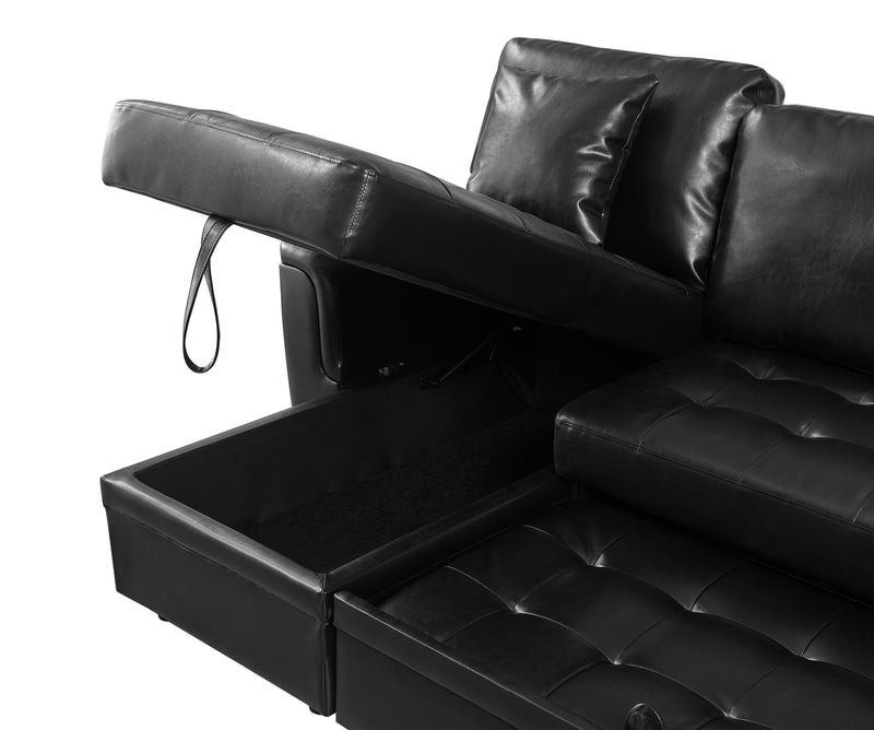 Black PU leather upholstered sleeper sofa combination