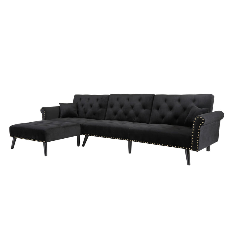 Convertible Sofa bed sleeper Navy Black velvet (same as W223S00869、W223S00706、W223S00457。Size difference, See Details in page.)