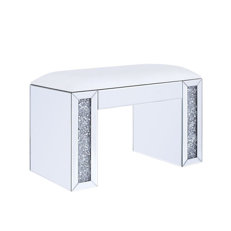 Noralie - Vanity Stool - PU, Mirrored & Faux Diamonds - Atlantic Fine Furniture Inc