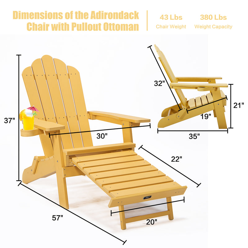 TALE Folding Adirondack Chair with Pullout Ottoman with Cup Holder, Oversized, Poly Lumber,  for Patio Deck Garden, Backyard Furniture, Easy to Install,YELLOW. Banned from selling on Amazon