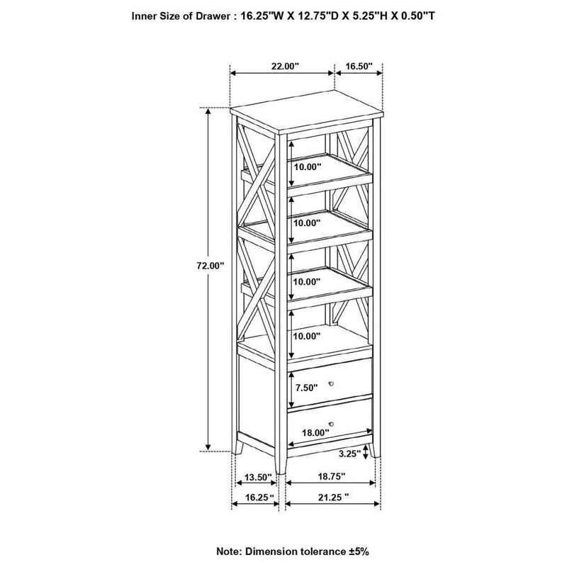 Hollis - 4-Shelf Wood Media Tower With Drawers - Brown And White