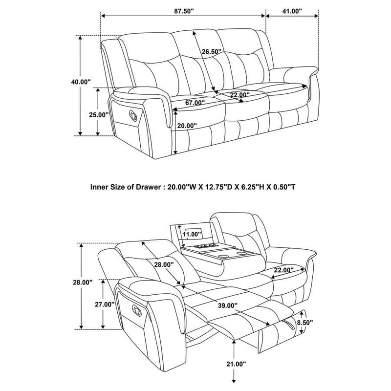 Conrad - Upholstered Padded Arm Motion Sofa - Gray - Atlantic Fine Furniture Inc