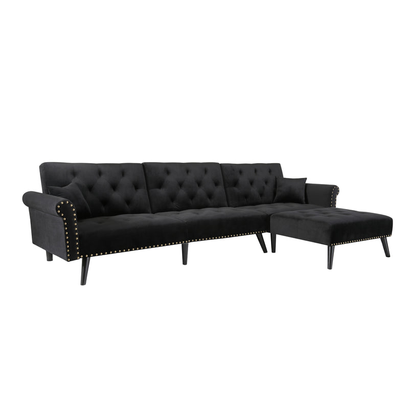 Convertible Sofa bed sleeper Navy Black velvet (same as W223S00869、W223S00706、W223S00457。Size difference, See Details in page.)