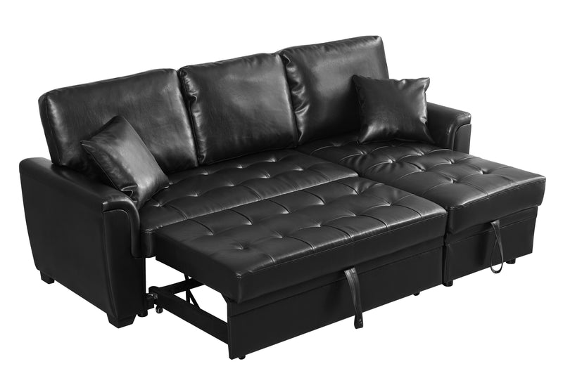 Black PU leather upholstered sleeper sofa combination