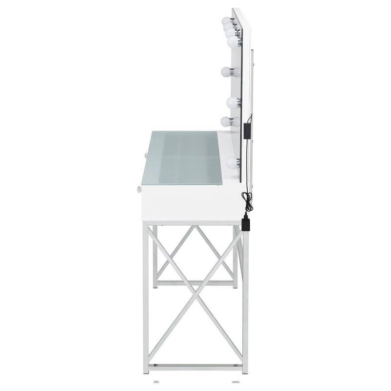 Eliza - Vanity Set With Lighting & Stool - White And Chrome