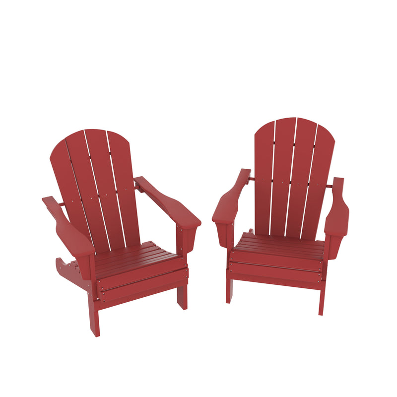 HDPE Adirondack Chair, Fire Pit Chairs, Sand Chair, Patio Outdoor Chairs,DPE Plastic Resin Deck Chair, lawn chairs, Adult Size ,Weather Resistant for Patio/ Backyard/Garden, Red, Set of 2