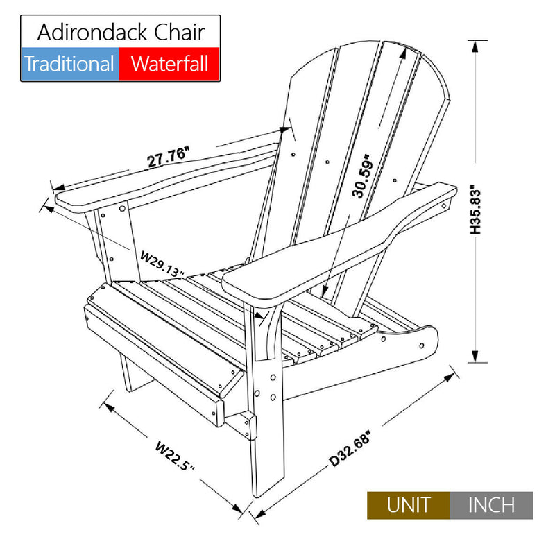 HDPE Adirondack Chair, Fire Pit Chairs, Sand Chair, Patio Outdoor Chairs,DPE Plastic Resin Deck Chair, lawn chairs, Adult Size ,Weather Resistant for Patio/ Backyard/Garden , Blue, Set of 2