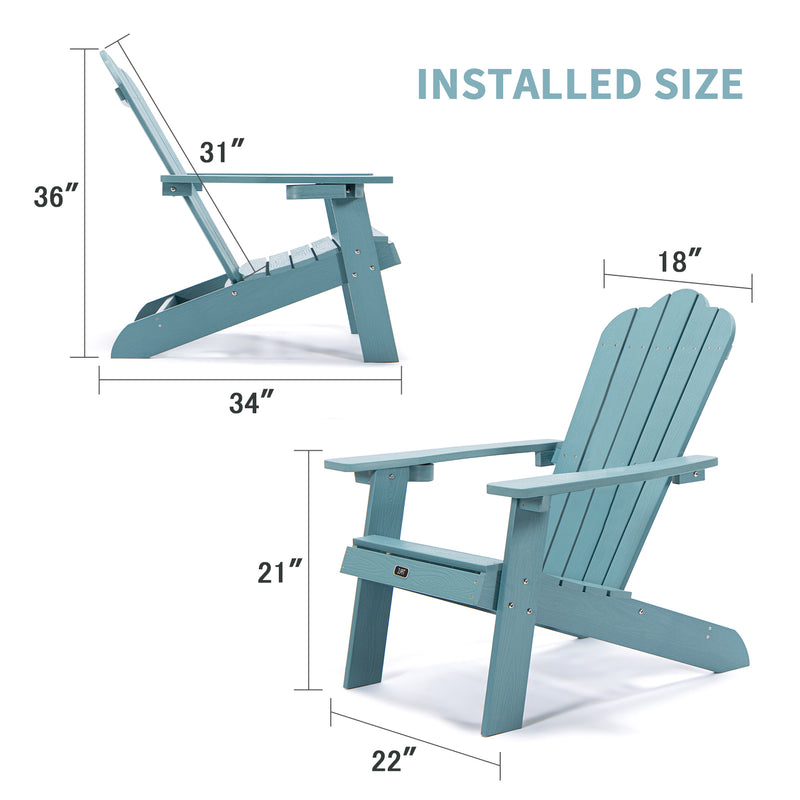 TALE Adirondack Chair Backyard Furniture Painted Seating with Cup Holder All-Weather and Fade-Resistant Plastic Wood for Lawn Outdoor Patio Deck Garden Porch Lawn Furniture Chairs Blue