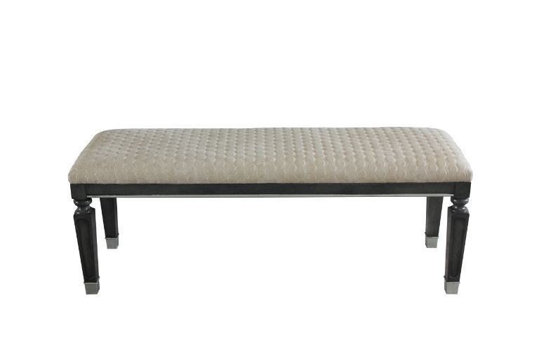 House - Beatrice Bench - Two Tone Beige Fabric, Charcoal Finish