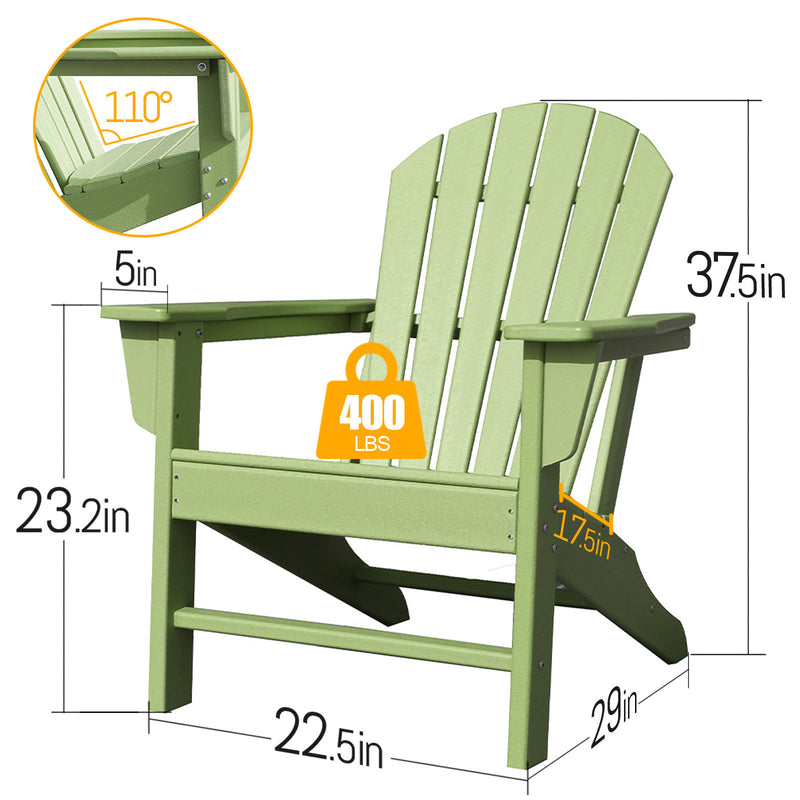 HDPE Adirondack Chair Sunlight Resistant No-Fading Snowstorm Resistant Outdoor Chair Patio Chairs-Ergonomic Comfort, Like Real Wood, Widely Used for Fire Pits, Decks, Gardens - Apple Green