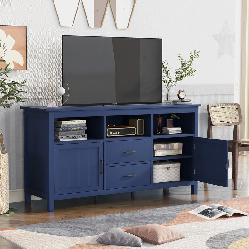 U-Can TV Stand for TV up to 68 in with 2 Doors and 2 Drawers Open Style Cabinet, Sideboard for Living room, Navy