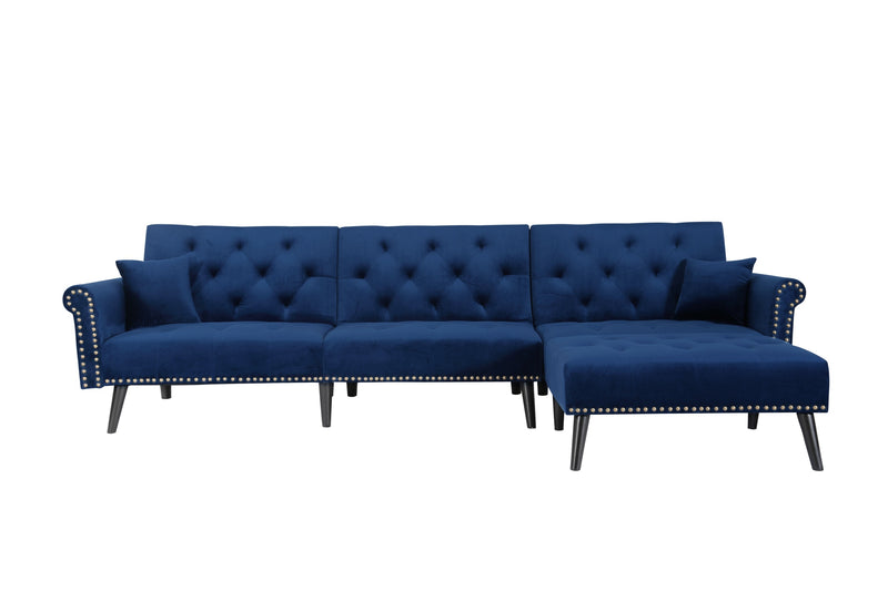 Convertible Sofa bed sleeper Navy blue velvet (same as W223S01591。Size difference, See Details in page.)