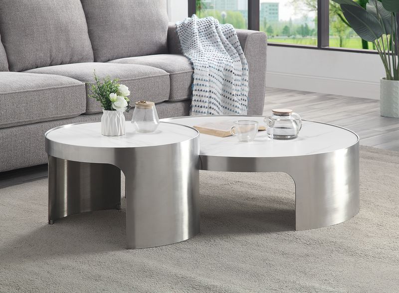 Abilene - Coffee Table - Marble & Brush Silver Finish - Atlantic Fine Furniture Inc