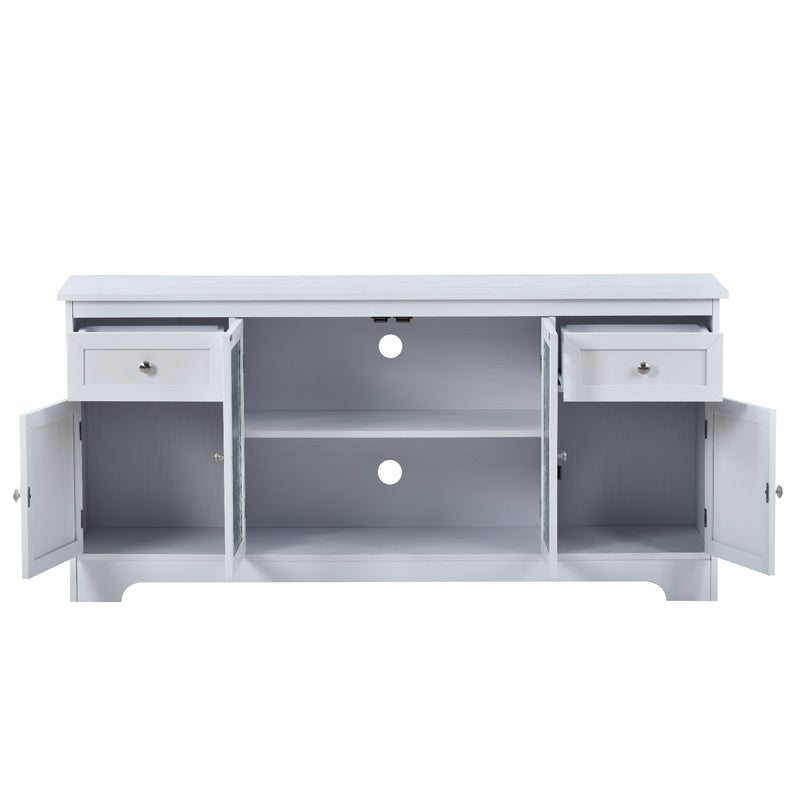 U-Can TV Stand for TV up to 65in with 4 Doors Adjustable Panels Open Style Cabinet, Sideboard for Living room, White