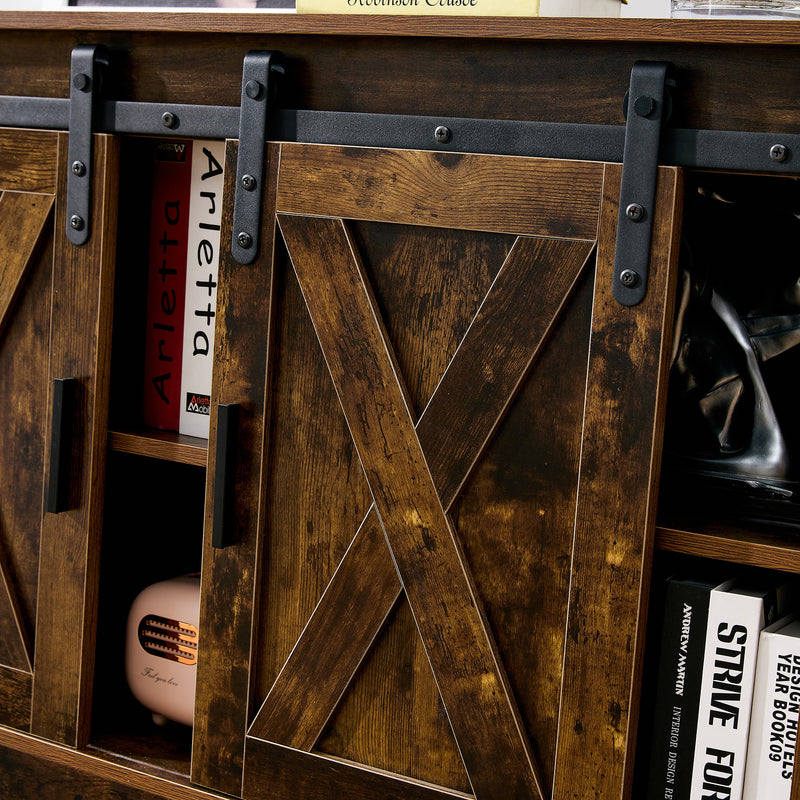 Rustic Brown decorative wooden TV / storage cabinet with two sliding barn doors, available for bedroom, living room,corridor.