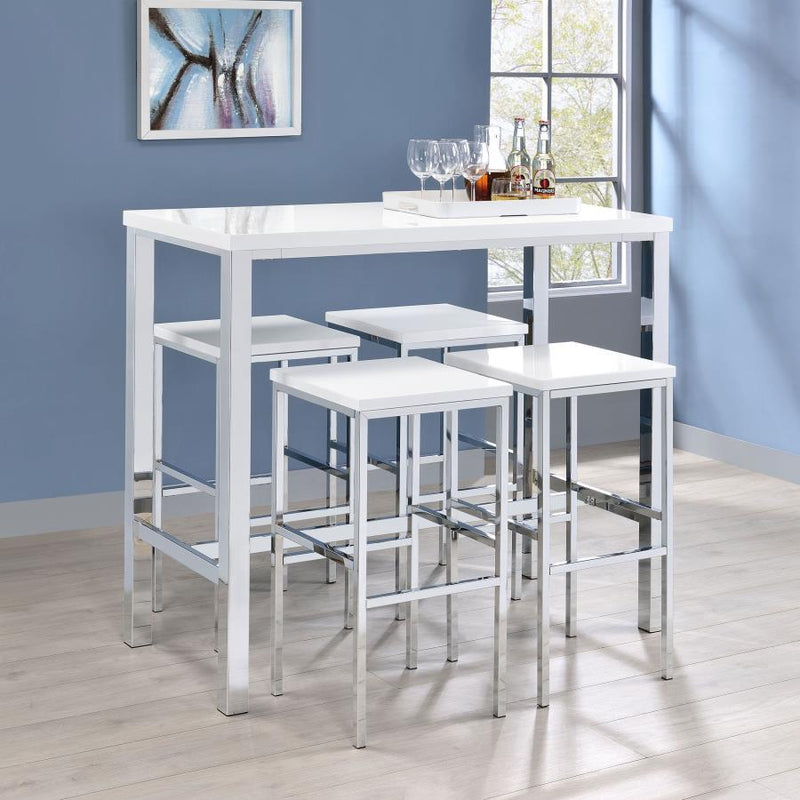 Natividad - 5 Piece Pub Height Bar Table Set - White High Gloss - Atlantic Fine Furniture Inc