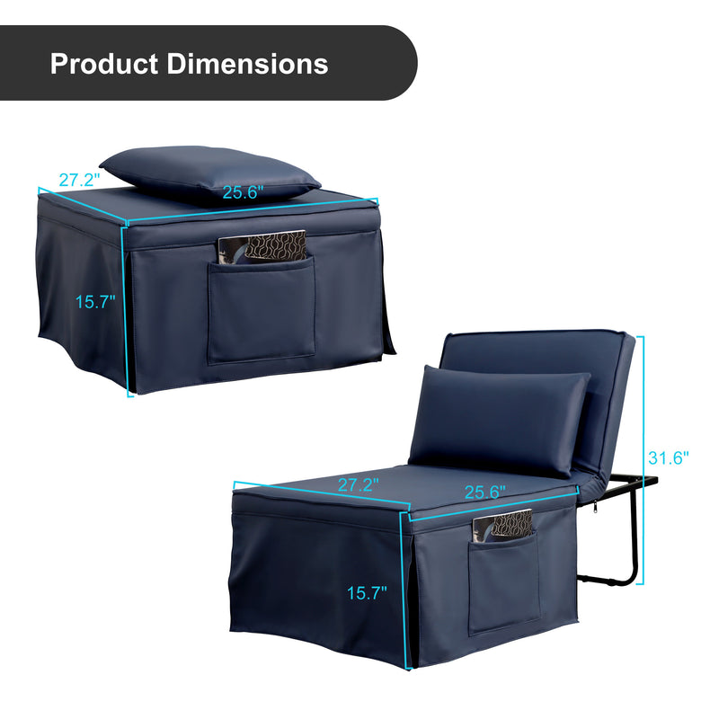 Sofa Bed 4 in 1 Ottoman Sleeper Bed Convertible Chair Bed with Adjustable Back Breathable Sleeper Guest Bed for Small Room, Blue