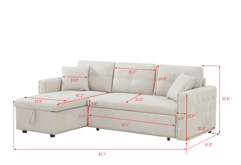 Artemax 87.7“Leathaire Reversible Sleeper Sectional Sofa with storage