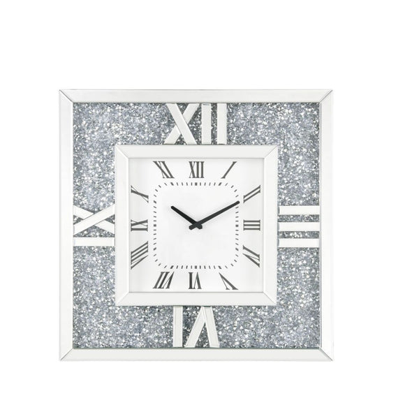 Noralie - Wall Clock - Mirrored & Faux Diamonds - 24" - Atlantic Fine Furniture Inc