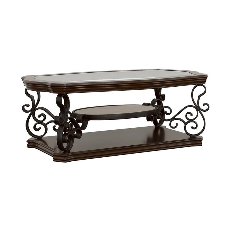 Laney - 1-Shelf Glass Top Rectangular Coffee Table - Deep Merlot - Atlantic Fine Furniture Inc