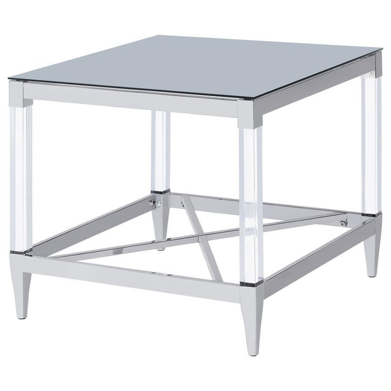 Lindley - Square Tempered Mirror Acrylic Side End Table - Chrome